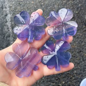 Vente en gros de trèfles à quatre feuilles en cristal de guérison, en fluorite violette naturelle et <span class=keywords><strong>aventurine</strong></span> verte, artisanat en quartz pour la décoration - Product Image 1