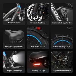 Vélo <span class=keywords><strong>de</strong></span> montagne électrique à cadre en alliage d'aluminium, pneus larges <span class=keywords><strong>de</strong></span> 26 pouces, <span class=keywords><strong>frein</strong></span> à <span class=keywords><strong>disque</strong></span> hydraulique, 7 vitesses, moteur double 4000W, 52V, VTT adulte - Product Image 5