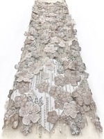 Tissu en dentelle brodée de sequins et de perles florales 3D, 100% polyester, sans élastique, élégant, luxueux, pour robes et vêtements
