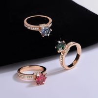 Cincin pertunangan wanita perak Sterling 925 mewah klasik, cincin pertunangan 2 karat warna D VVS berlian Moissanite dengan emas mawar