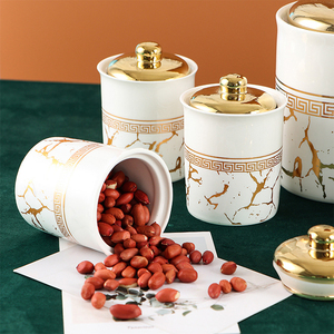 Home Küche Luxus Marmor Design <span class=keywords><strong>Gold</strong></span> 7PCS Keramik Tee Kaffee Zucker Luftdichte Lager behälter Gewürz glas <span class=keywords><strong>Set</strong></span> - Product Image 6
