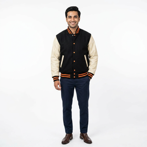 FINER THREADS Customized College <b>Baseball</b> Varsity <b>Jacket</b> <b>for</b> <b>Men</b> Standard Stand Collar Front Logo 100% Cotton Breathable Winter - Product Image 1