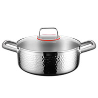 Marmite à soupe en acier inoxydable 304 martelé épaissi à double anse, pour usage domestique et hôtelier, compatible avec les cuisinières à induction et les cuisinières à gaz, passe au lave-vaisselle