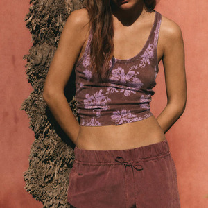 Factory custom-made luxury beach print washed crew neck <b>crop</b> <b>top</b> high-quality cotton yarn sleeveless T-shirt - Product Image 1