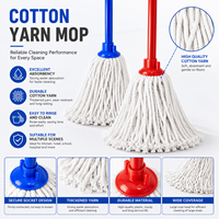 Serpillère en coton pour usage commercial, idéale pour hôtels, hôpitaux, écoles, serpillère à code couleur bleu-rouge, tête en fil de coton hautement absorbant