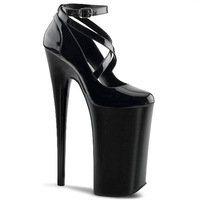 Chaussures à plateforme super haute de 10 pouces (26 cm), à lacets, en plastique, grande taille, noires, pour mariage, soirée, club, sexy, performance, semelle unique