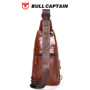 BULLCAPTAIN - Bolso Bandolera de Cuero 100% Genuino, con Logotipo Personalizado OEM, Bolso de Pecho Informal para Hombre con Orificio para Auriculares, Bolso Cruzado para Hombre - Product Image 6