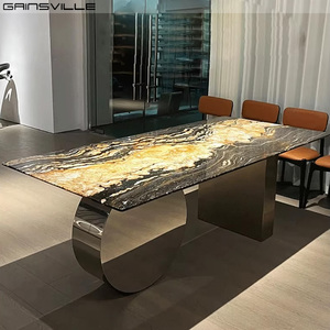 <span class=keywords><strong>Tavolo</strong></span> da Pranzo di Lusso in <span class=keywords><strong>Metallo</strong></span> di Foshan, <span class=keywords><strong>Design</strong></span> Unico con Piano in Marmo, Set <span class=keywords><strong>Tavolo</strong></span> e Sedie da Pranzo - Product Image 3