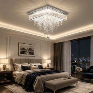โคมไฟระย้าคริสตัล LED ทรงสี่เหลี่ยมทันสมัยพร้อมหยดน้ำสำหรับไฟห้องนอน แสงสีขาว ติดตั้งบนพื้นผิว - Product Image 1