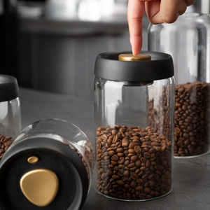 Barattolo in <span class=keywords><strong>Vetro</strong></span> <span class=keywords><strong>Sottovuoto</strong></span> per Chicchi di Caffè, Contenitore con Sistema Push-to-Vent per Tè, Frutta Secca ed Erbe (Antiumidità) - Product Image 2