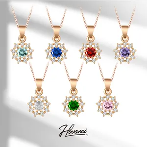 HOVANCI优雅声明珠宝耳环项链玻璃魅力彩色锆石吊坠女性项链