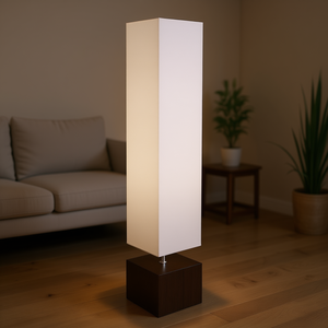 Lampe de sol en papier de riz blanc, base en bois foncé, abat-jour rectangulaire, lumière blanche chaude douce, décoration d'intérieur - Product Image 2