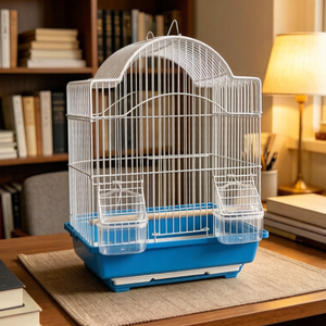 Jaula para Pájaros de Alambre de Acero Blanco con Bandeja de Plástico Roja, Jaula Resistente para Mascotas de Interior para Pájaros Pequeños, Diseño Rectangular Simple, Acabado Pintado - Product Image 1