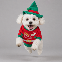 Ensemble de costumes de Noël pour animaux de compagnie MEIQIPETBABY, pull rouge et vert en forme de renne avec chapeau d'elfe, vêtements pour chien en polaire douce, tailles S-XL