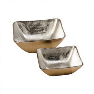 Modern Handmade Metal <b>Bowls</b> Polished Finish Gold Silver Tone Square Shape For Food Serving Gifting Reusable <b>Dessert</b> <b>Bowls</b> Set - Product Image 1