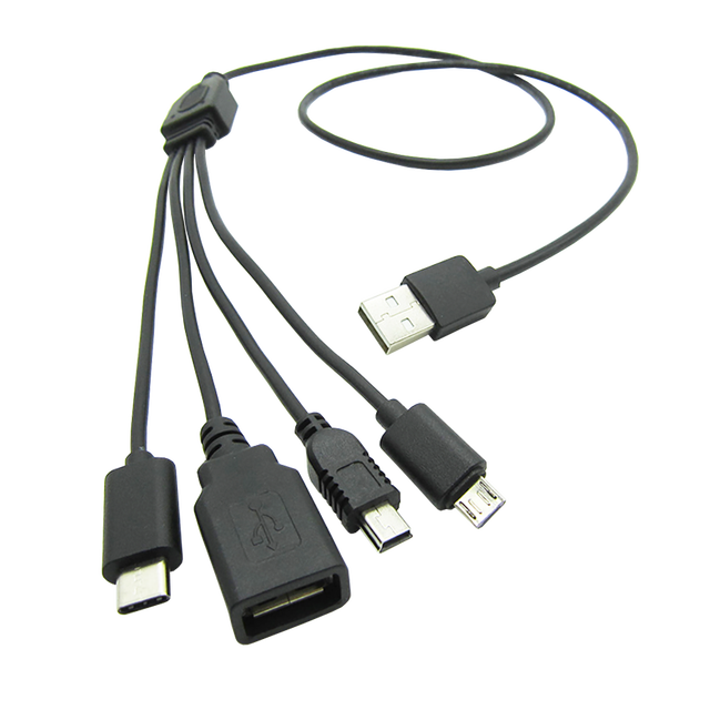 Custom 4 Ways Splitter Mini/Micro/Type C USB Y Cable Android Mobile Multi Charger Cable 4 in 1 Multi Charging Cable