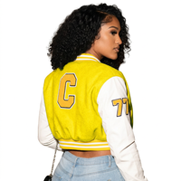 Jaket varsity unisex grosir lengan putih jaket preppy slim fit pakaian musim gugur jaket varsity kancing depan