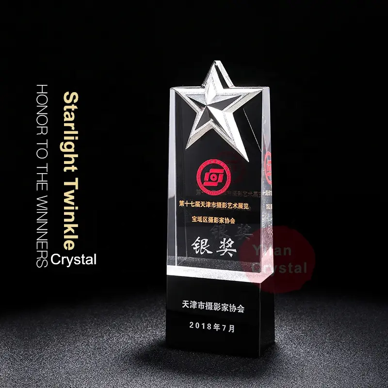 Placa con grabado de estrella de cristal personalizada, trofeo de premios de cristal de diseño único
