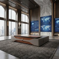Bureau de direction en bois de placage naturel avec finition cristal, plateau en MDF E1, bureau de conseil avec interrupteur tactile LED