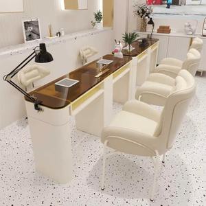 JINCHENG Table de manucure en fer simple, ensemble de table en verre brun, table de manucure adaptée aux esthéticiennes - Product Image 2