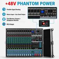 Table de mixage amplifiée 12 canaux EP-12ant 600W x 2 avec amplificateur de puissance, flight case, égaliseur 6 bandes, 24 DSP, USB, Bluetooth, 48V pour scène live et église