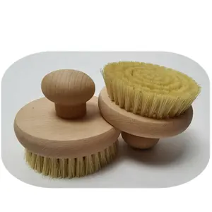 Natural Sisal Bristles Beech Wood Handle Dead Skin Remover Round Bath Shower Body Exfoliating Brush