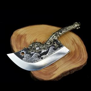 Cuchillo Longquan de Acero Inoxidable Forjado a Mano, Diseño Dragón Azul Perseguidor de Olas, Hoja de 24 cm, Mango Ambidiestro, Grado Industrial, OEM, para Uso Doméstico - Product Image 3