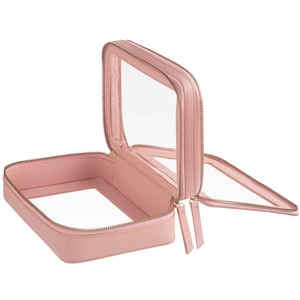 Caja de viaje de Tpu con cremallera de dos capas, estuche de viaje transparente de cuero Pu Saffiano, brochas de maquillaje, estuche de viaje para cosméticos - Product Image 4