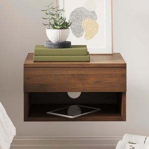 <strong>Wall</strong> mounted modern bamboo walnut wooden floating bedroom nightstand <strong>bedside</strong> <strong>table</strong> with drawer - Product Image 6