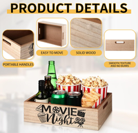 Boîte de rangement en bois pour soirées cinéma avec motif imprimé, grande capacité pour snacks, pop-corn, home cinéma, salon