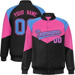 Custom Letterman Varsity <b>Jacket</b> 13 Years Factory Pink Black Front Team Logo Fleece <b>Baseball</b> <b>Jacket</b> <b>Men</b> - Product Image 2