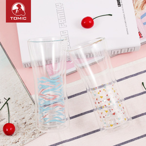 Tasse en verre à double paroi Temeco, taille fine, motif ondulé, pour la maison et le bureau - Product Image 3