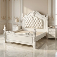 Ensemble de lit ivoire français 3 pièces avec cadre capitonné diamanté doré argenté et 2 tables de chevet, tailles Queen, King, Cal King pour hôtel