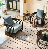 Ensemble de chaises longues en rotin noir moderne avec coussins en tissu pour salon, hôtel et villa, meubles de détente pour l'intérieur