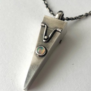 <b>Opal</b> Triangle Locket Pendant - Contemporary Design <b>Necklace</b> - Locket Urn or Memorial Jewelry - Product Image 2