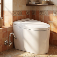 WC intelligent sans électricité avec télécommande, siège chauffant, capteur de pied, chasse d'eau, double lavage, évacuation en S, fixation au sol, réservoir encastré