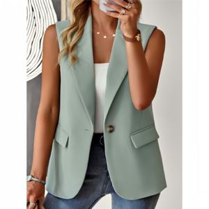 Chaleco Nuevo de Alta Calidad para <span class=keywords><strong>Mujer</strong></span> <span class=keywords><strong>H</strong></span>-1080, Cuello en V, Un Botón, Color Sólido, Estilo Cardigan para Oficina - Product Image 1