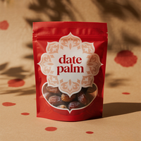 Sachet refermable personnalisé avec fenêtre pour dattes, noix de cajou et autres snacks – Emballage plastique Mylar pour dattes rouges