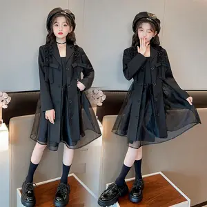 2023 Fall New Fashion Black Asymmetrical Blazer +Sleeveless Dresses 2 pcs Teenager Girls Outfit Sets