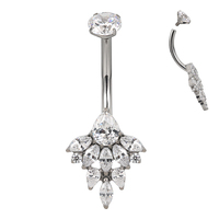 AFTM F136 Titane, Fleur en grappe de zircone cubique (CZ) taille marquise avec zircone cubique (CZ) ronde sertie à griffes, Vente en gros, Boucle d'oreille, Piercing de nombril, Bague pour femme