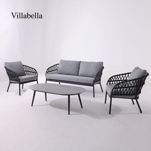 Conjunto de Sofás de Jardín de 4 Piezas de Alta Calidad, Tejido con Cuerda, Moderno, para Terraza, Muebles de Jardín - Product Image 5