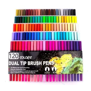 120 renkler çift İpucu fırça kalemler resim kalemi kalemler suluboya çift fırça ucu yetişkin boyama çizim için kalemler plastik Set öğrenci 16cm