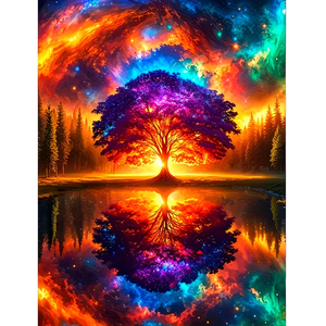 Pittura Diamante 5D Fai da Te Albero della Vita, Cielo Galattico Riflettente, Paesaggio, Mosaico <span class=keywords><strong>di</strong></span> Strass, Decorazione Murale su Tela - Product Image 1