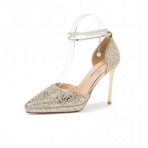 1088F Glitter Pearl Chain Heels Wedding Bridal Shoes Women Adult Formal Party Dress - Product Image 5