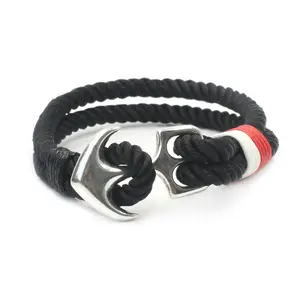 Commercio all'ingrosso di Alta Qualità Fatti A Mano di ancoraggio Corda braccialetto Nero Roccia Strap Wristband Del braccialetto Per Il Braccialetto di Cuoio Degli Uomini - Product Image 1