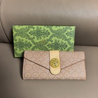 Dompet Panjang PU Embos Pola Bambu dengan Gesper Kotak Hadiah Poliester Ringan untuk Wanita, Cocok untuk Aktivitas Sehari-hari/Hadiah Elegan