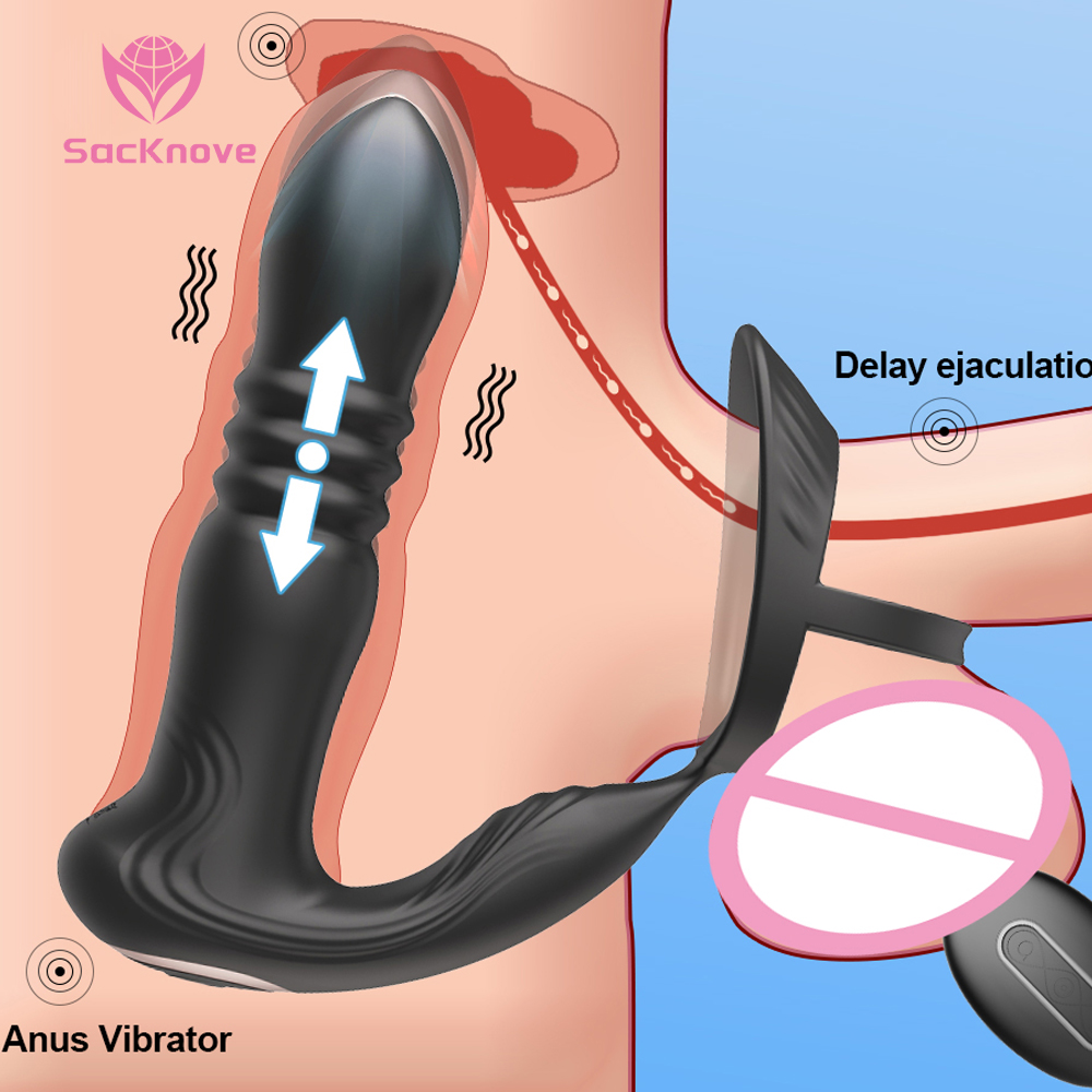 SacKnove sokmak teleskopik kablosuz uzaktan kumanda seks oyuncak masaj erkek Anal halka elektrikli darbe stimülatörü prostat vibratör