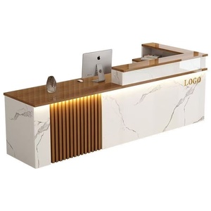 Hotel Modern Design Customized Logo MFC <b>Wood</b> Counter Front <b>Desk</b> White Office Reception Front Lobby Table <b>Desk</b> - Product Image 1