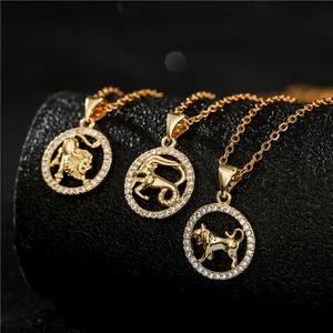 Collar con Colgante de Moneda de los 12 Signos <span class=keywords><strong>del</strong></span> Zodiaco, Micro Pavé de Circonia, Collar con Signo <span class=keywords><strong>del</strong></span> Zodiaco, Joyería Astrológica - Product Image 1