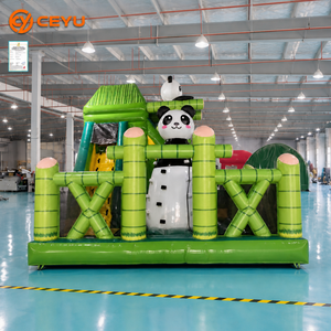 Château gonflable Ceyu Panda Bamboo avec toboggan, centre de jeux pour enfants, vert, noir, blanc, pour fêtes en plein air - Product Image 1